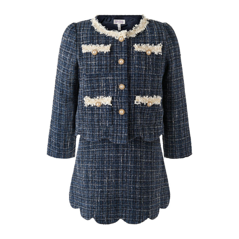 Navy Tweed Skirt Set