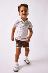 brown retro super short with white piping
