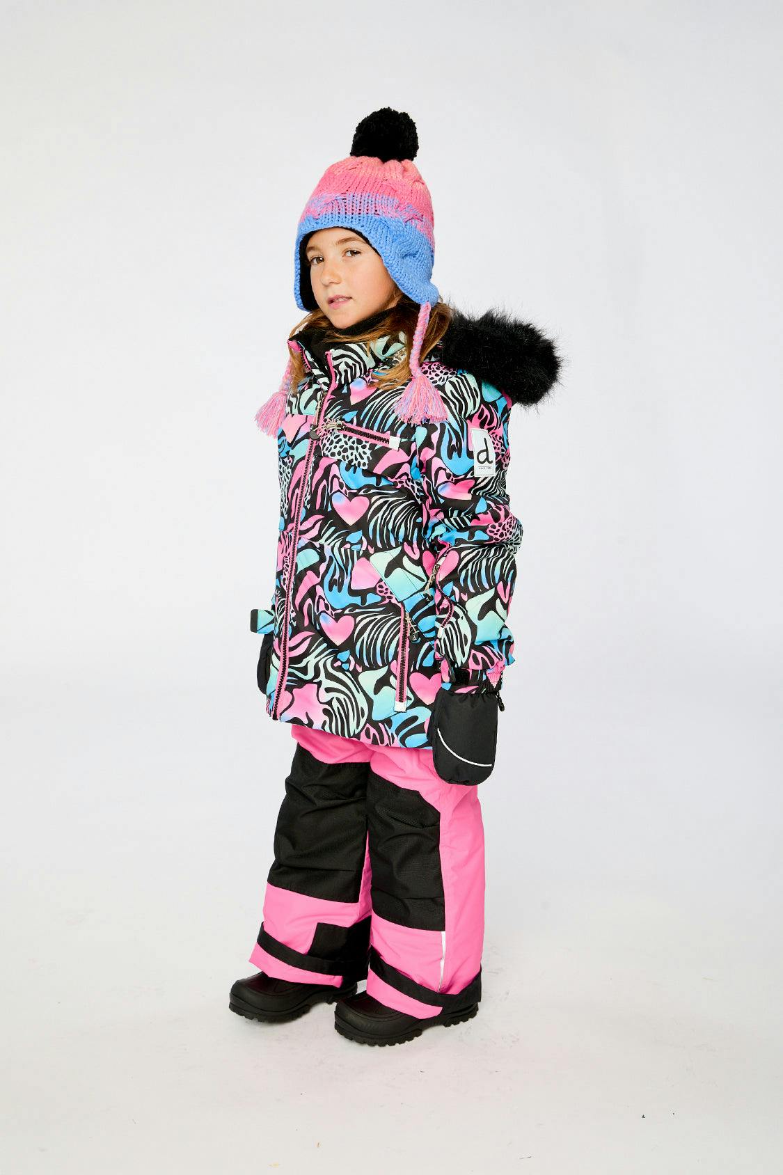 Two Piece Play Snowsuit Black Zebra Print With Pink Pants