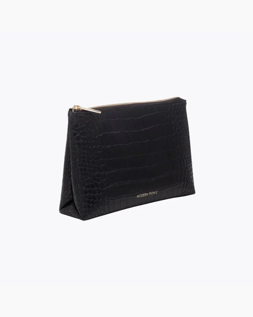 Insulated Small Snack Pouch, Black Croc