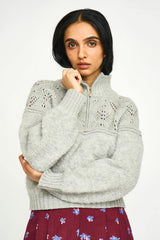 Klosters Pointelle Knit Half Zip in Feather