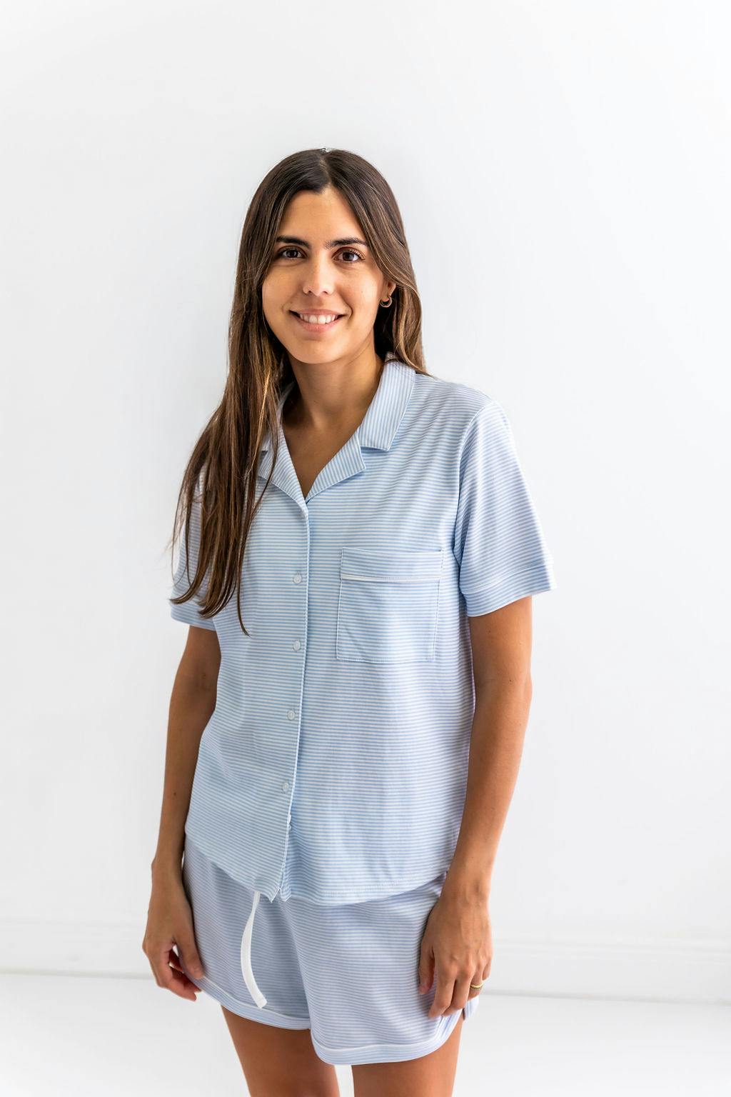 Blue Stripes Woman's Pima Cotton Short Pajama Set