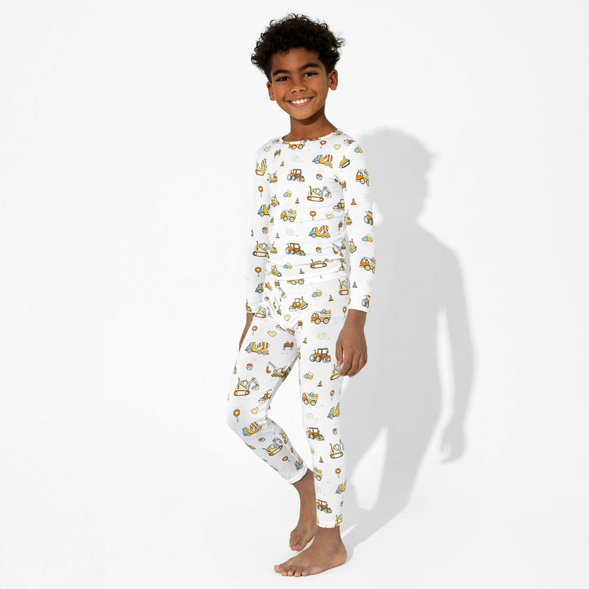 Love Trucks White Bamboo Kids Pajamas