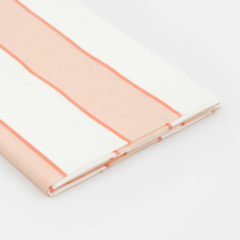 Peach Striped Paper Tablecloth