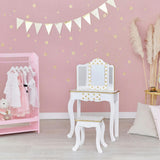 Fashion Polka Dot Prints Gisele Play Vanity Set With LED Mirror Light - White /