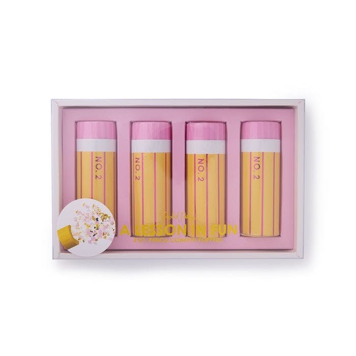 Packed Party A Lesson in Fun Pencil Confetti Poppers Set of 4 – Pink White and Gold Confetti Back to School Party Poppers, 1.5x4 Inch