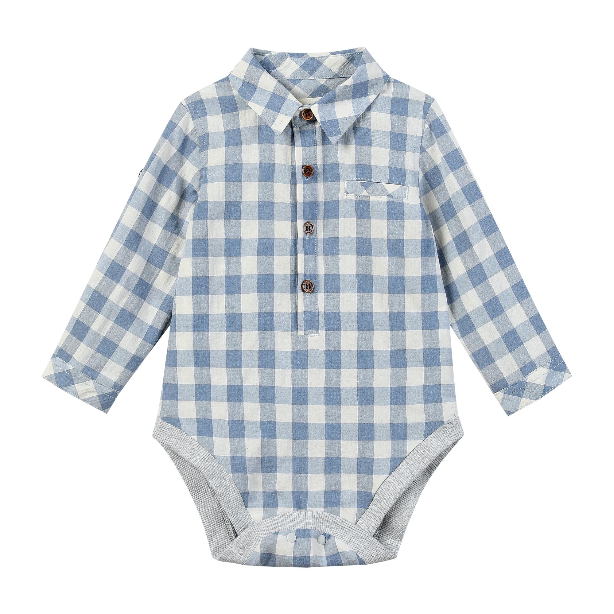 JASPER Blue/White plaid Woven Onesie