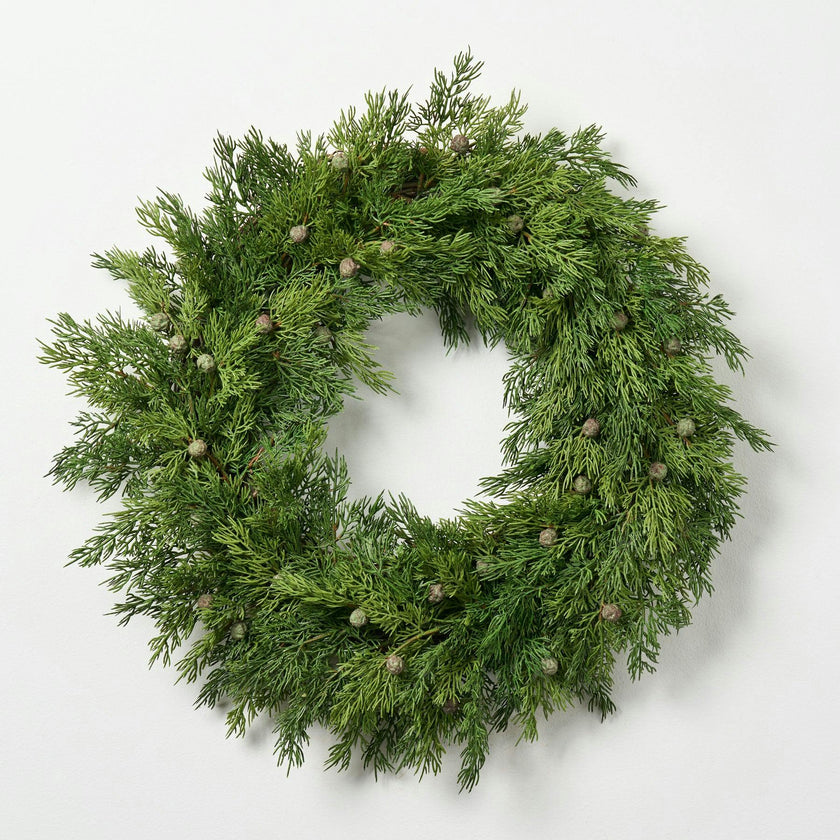 Seeding Real Touch Juniper Berry Faux Greenery Front Door Mantle Wreath 18"