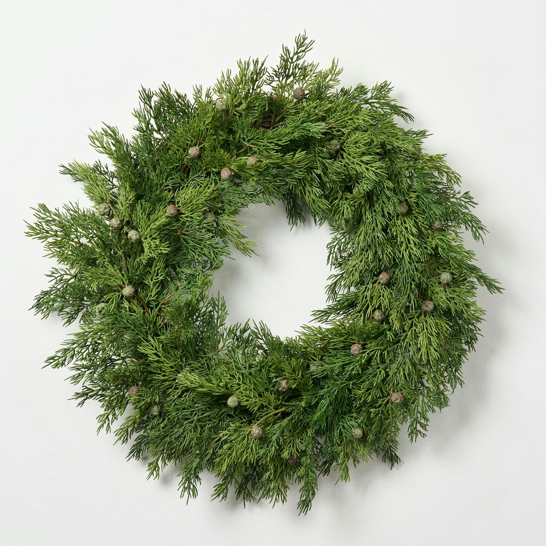 Seeding Real Touch Juniper Berry Faux Greenery Front Door Mantle Wreath 18