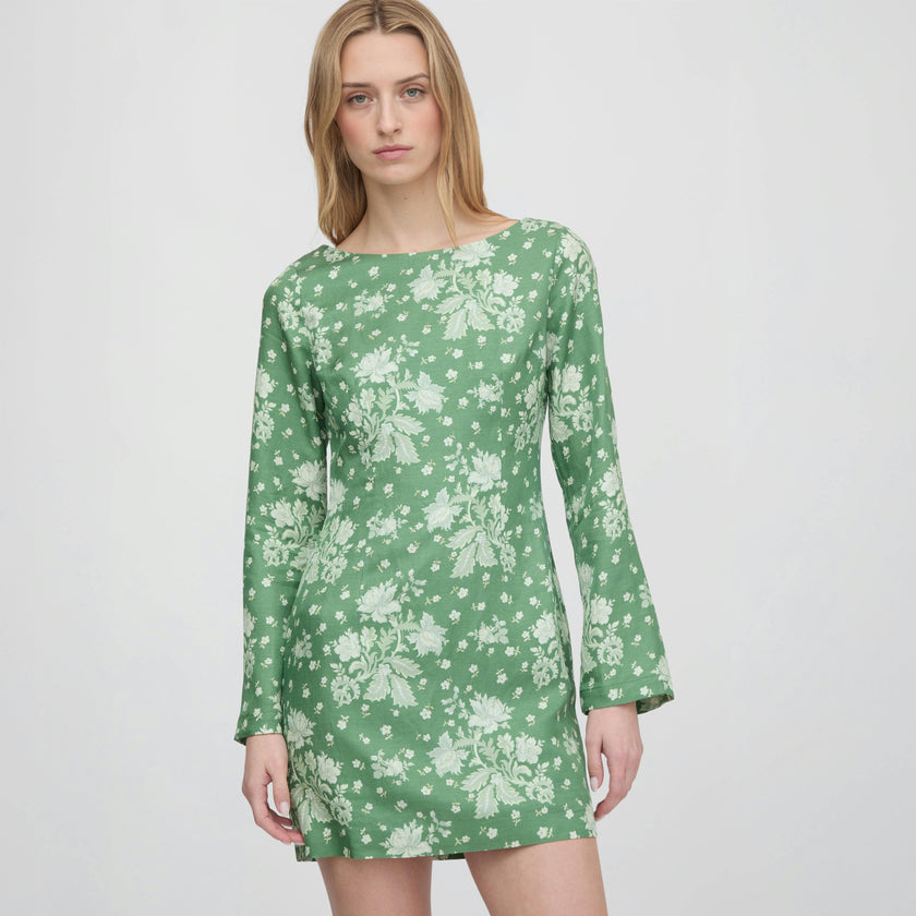 The Longsleeve Viola Dress - Green Delft Bouquet