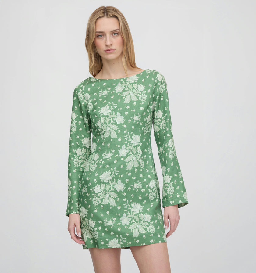 The Longsleeve Viola Dress - Green Delft Bouquet