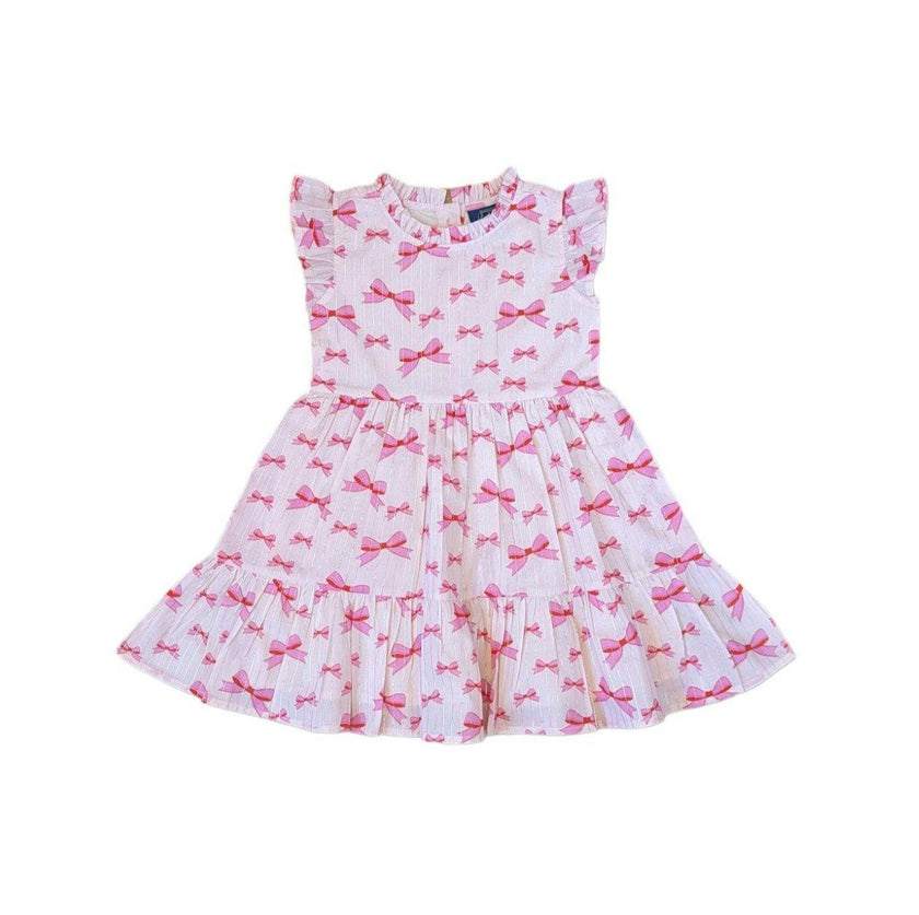 Pink Bows Ruffle Dress in Lurex