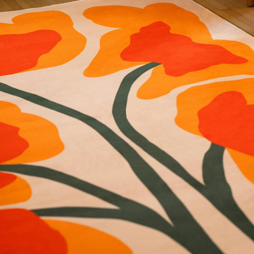 Orange Abstract Floral Sprig Rug by Sophie Deller