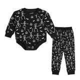 Glow In The Dark Silly Skelly Halloween Long Sleeve Romper & Jogger Set
