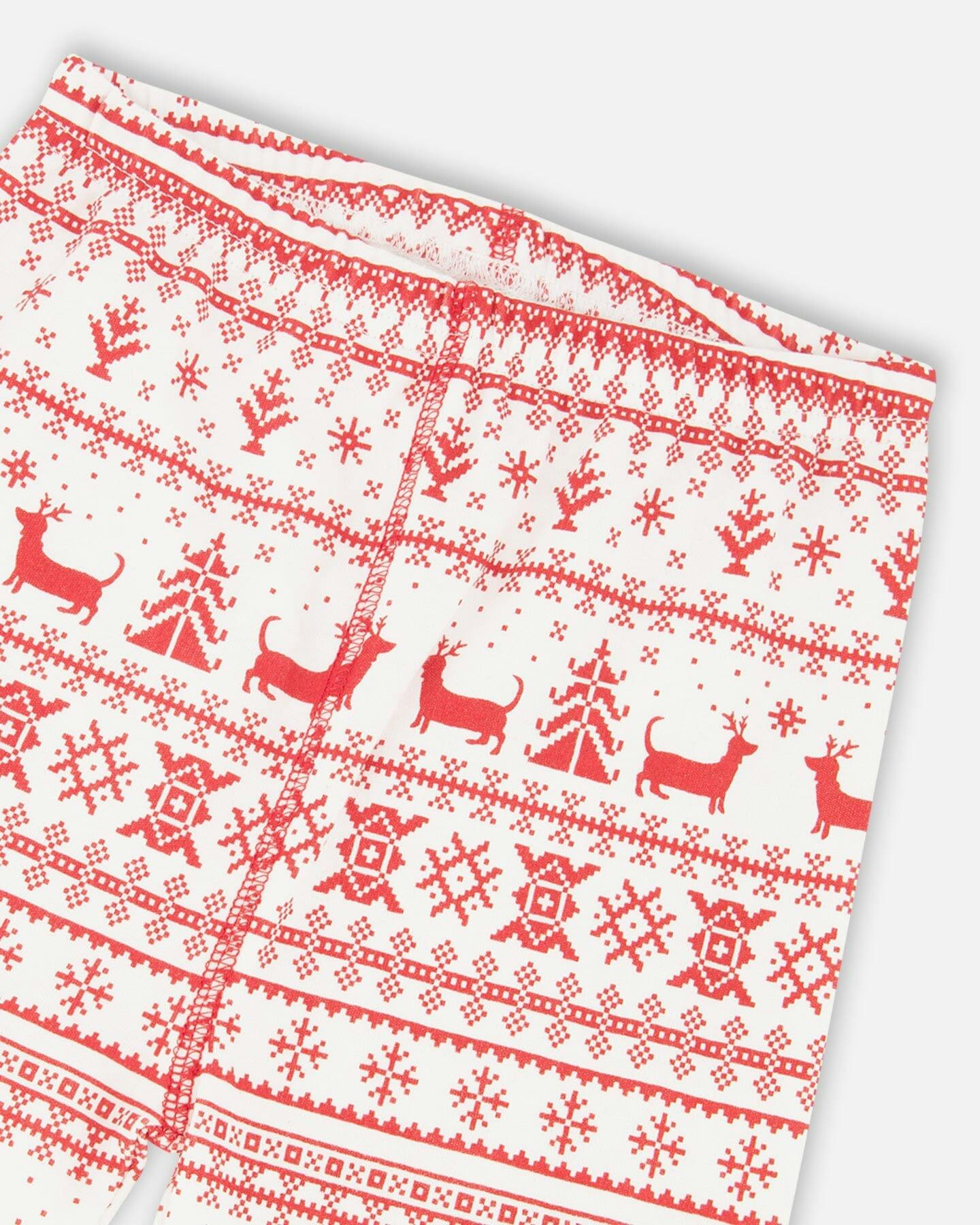 Organic Cotton Two-Piece Pajama Set Red and White Fairisle