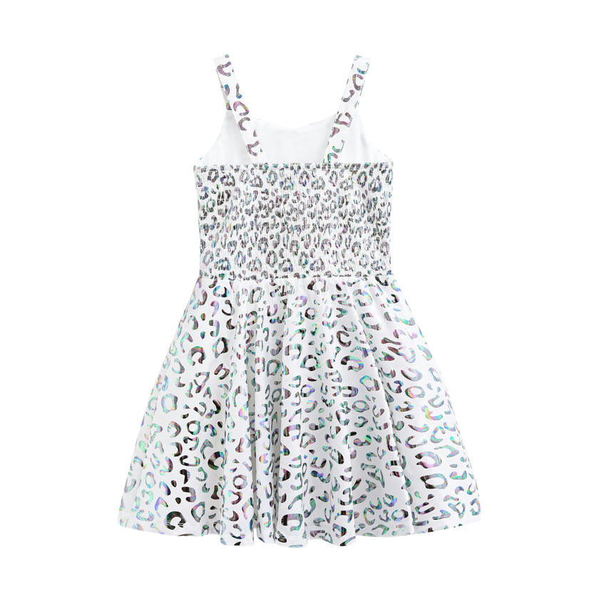 White Arlisse Holographic Leopard Dress