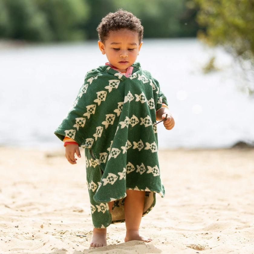Swimming Fish Baby Towel Poncho, Green