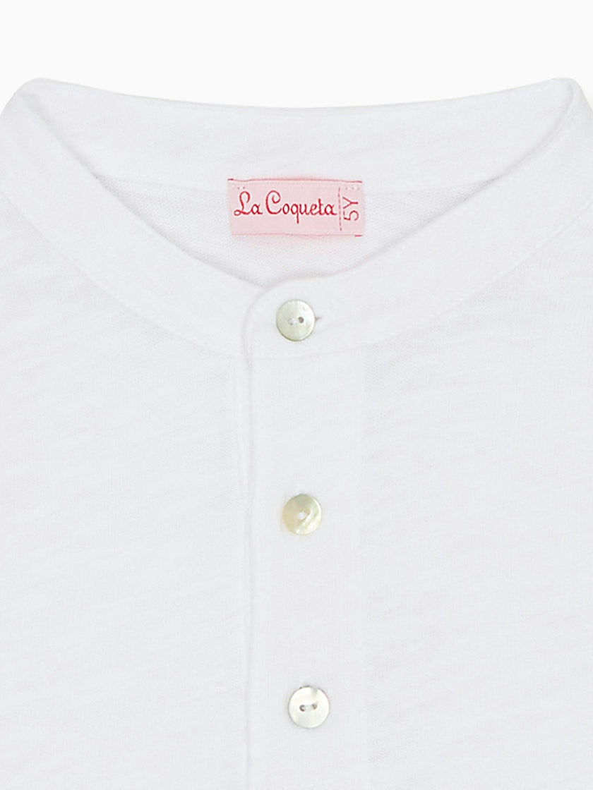 White Marco Boy Long Sleeve Polo Shirt
