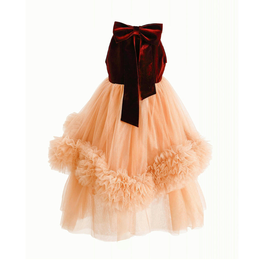 Peach Tulle Pom-Pom Dress