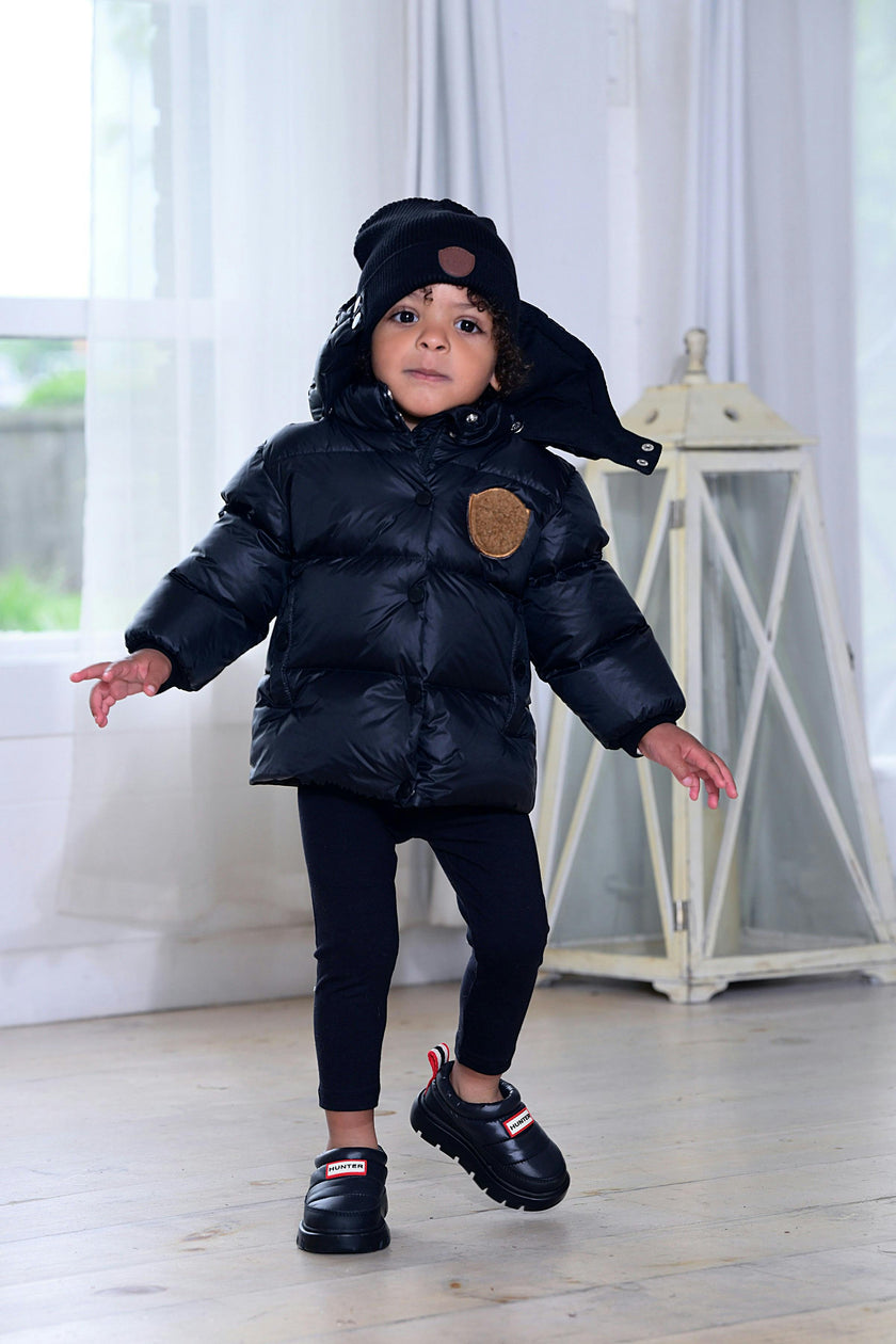 Baby Jacket with furry patch - Black/Tan