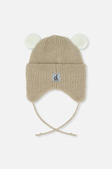 Baby Winter Knit Hat With Ear Flaps And Ears Light Taupe