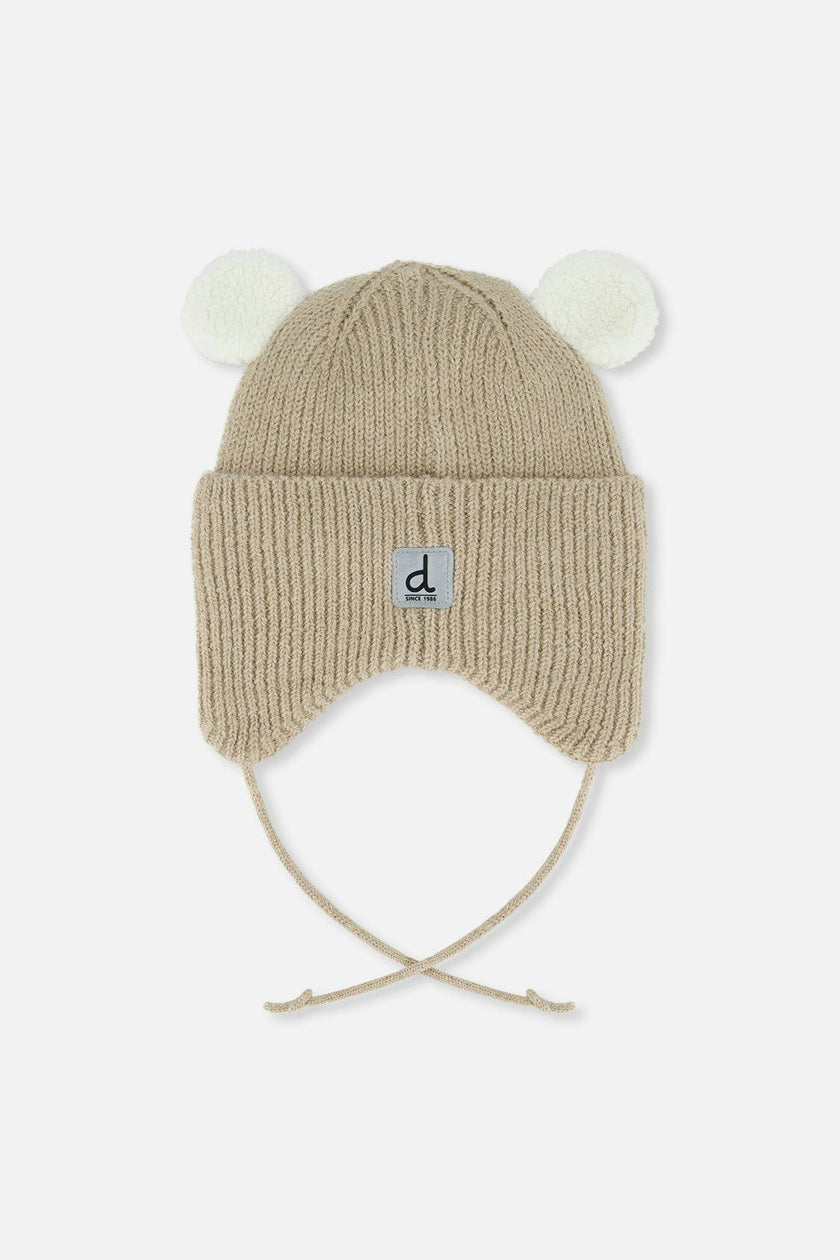 Baby Winter Knit Hat With Ear Flaps And Ears Light Taupe