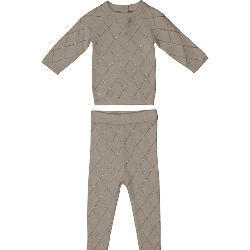 Diamond Pointelle Long Sleeve Top & Pant 2-Piece Set