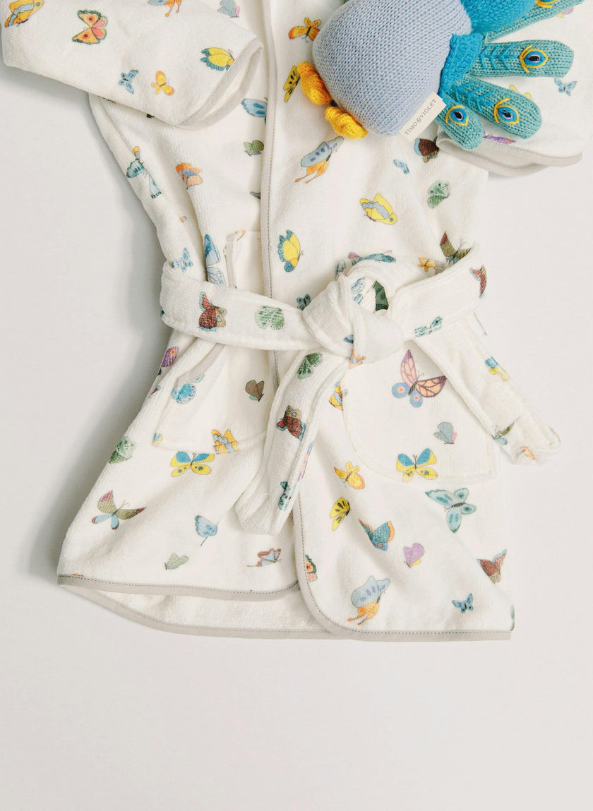 Organic Children’s Bathrobe – Madame Butterfly and Violet the Peacock - Knit Doll