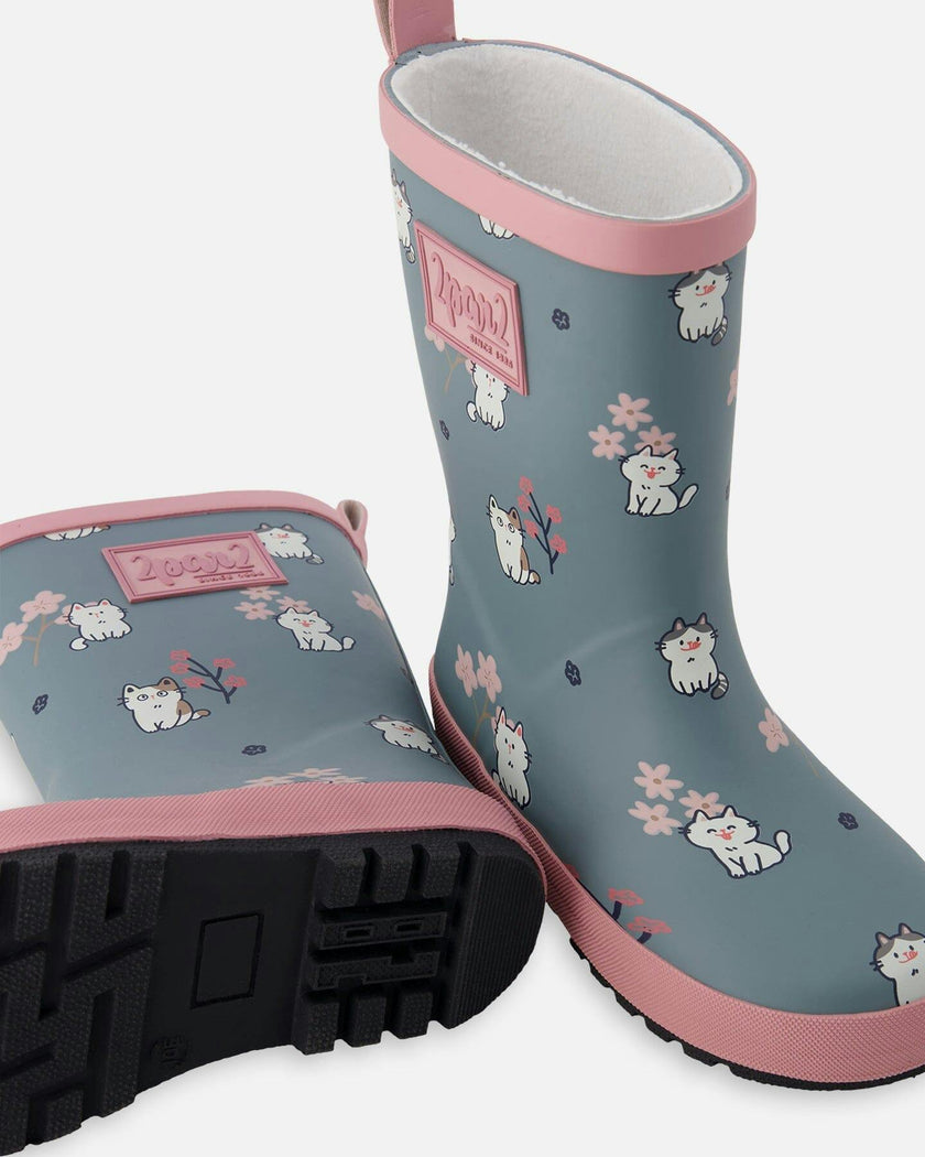 Rain Boots In Natural Rubber Green Print