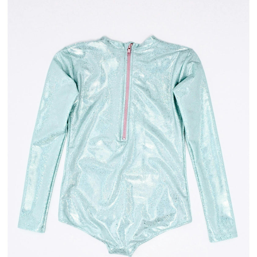 St Barth Glitter Aqua Rash Guard One Piece, Blue