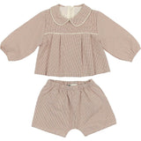 Baby Lurex Check Piped Peter Pan Collar Shirt & Short Set