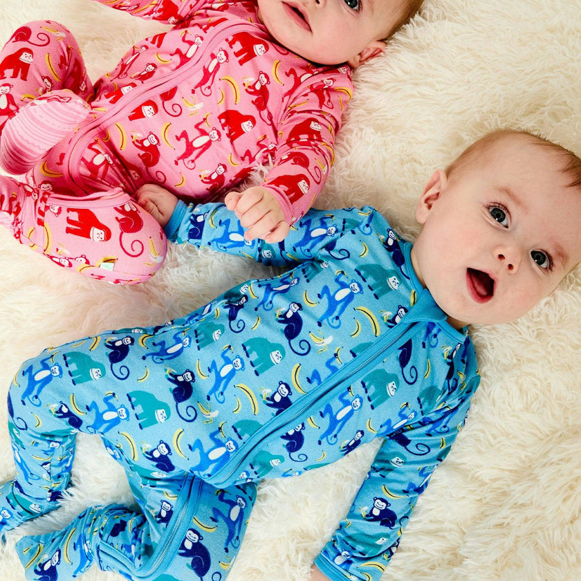 Soft & Stretchy Zipper Footie - Monkeying Around Blue