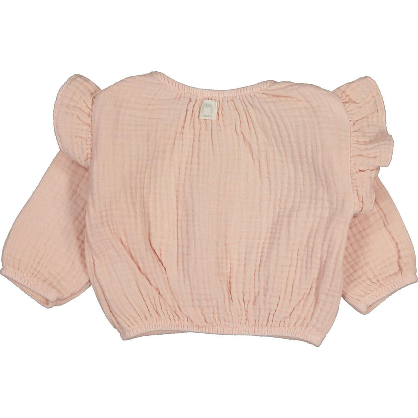 Gauze Long Sleeve Blouse with Ruffled Shoulders