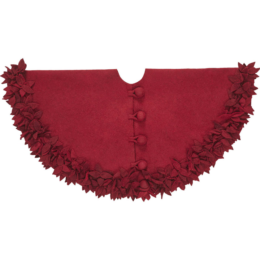 Hand Felted Wool Overlapping Flowers Border Maroon Christmas Tree Skirt 64"/72"