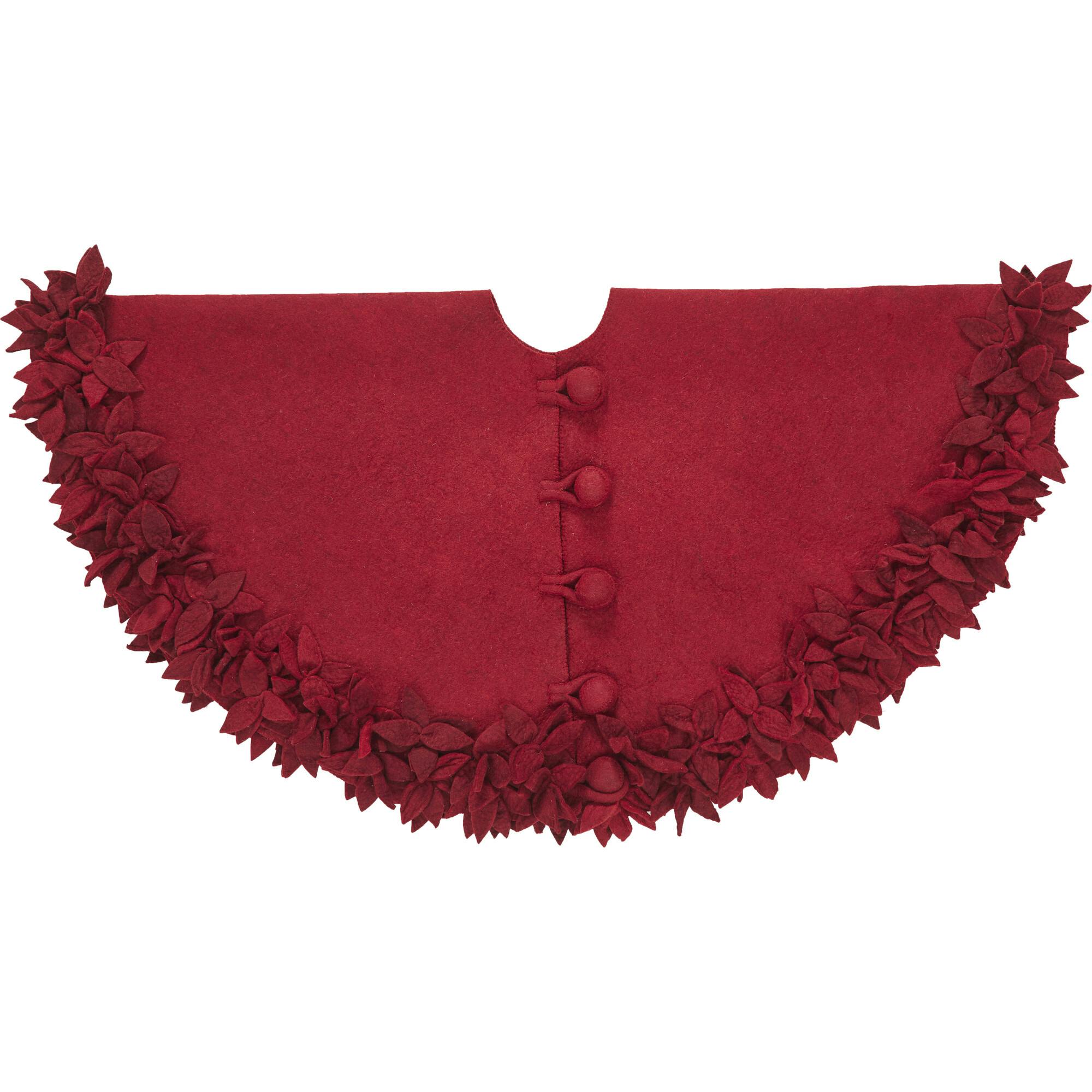Hand Felted Wool Christmas Tree Skirt - Overlapping Flowers Border in Maroon