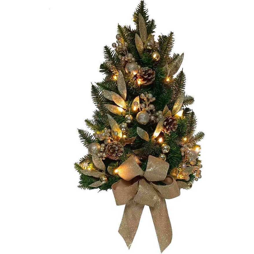 22-Inch Battery-Operated Prelit Decorated Wall Tree with Champagne Bow