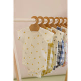 Print Short Raglan Sleeve Snap One-Piece, Yellow
