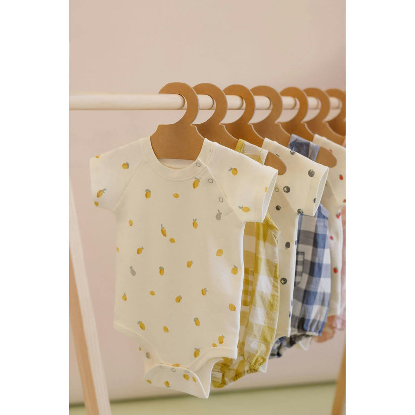 Print Short Raglan Sleeve Snap One-Piece, Yellow