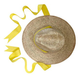 Zinnia Sun Hat for Little Girls (Age 4-10) - Long Yellow Grosgrain Ribbon