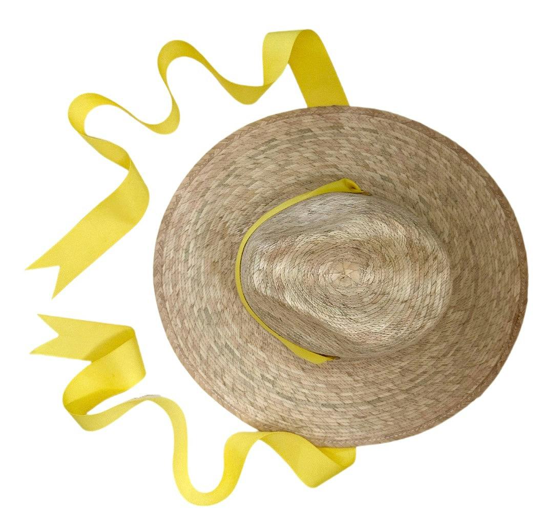 Zinnia Sun Hat for Little Girls (Age 4-10) - Long Yellow Grosgrain Ribbon