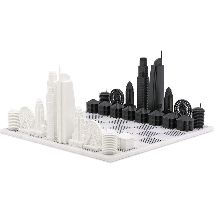 Chess Set Acrylic LOS ANGELES with Marble Hatch Board