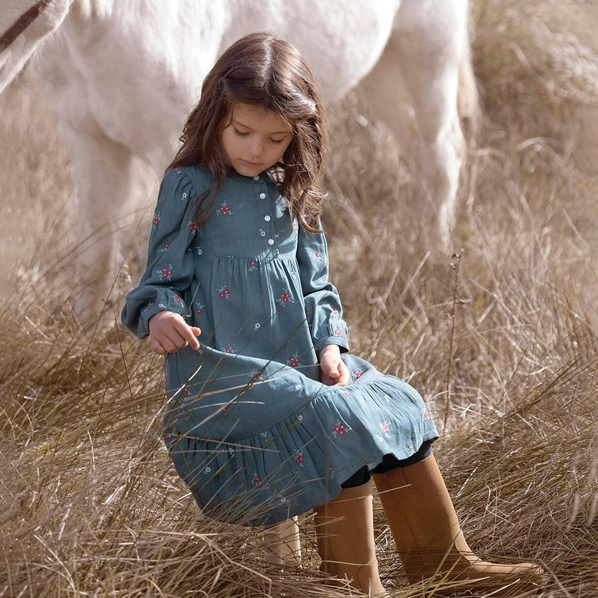 TARTINE ET CHOCOLAT Soft Chambray Floral Midi Dress