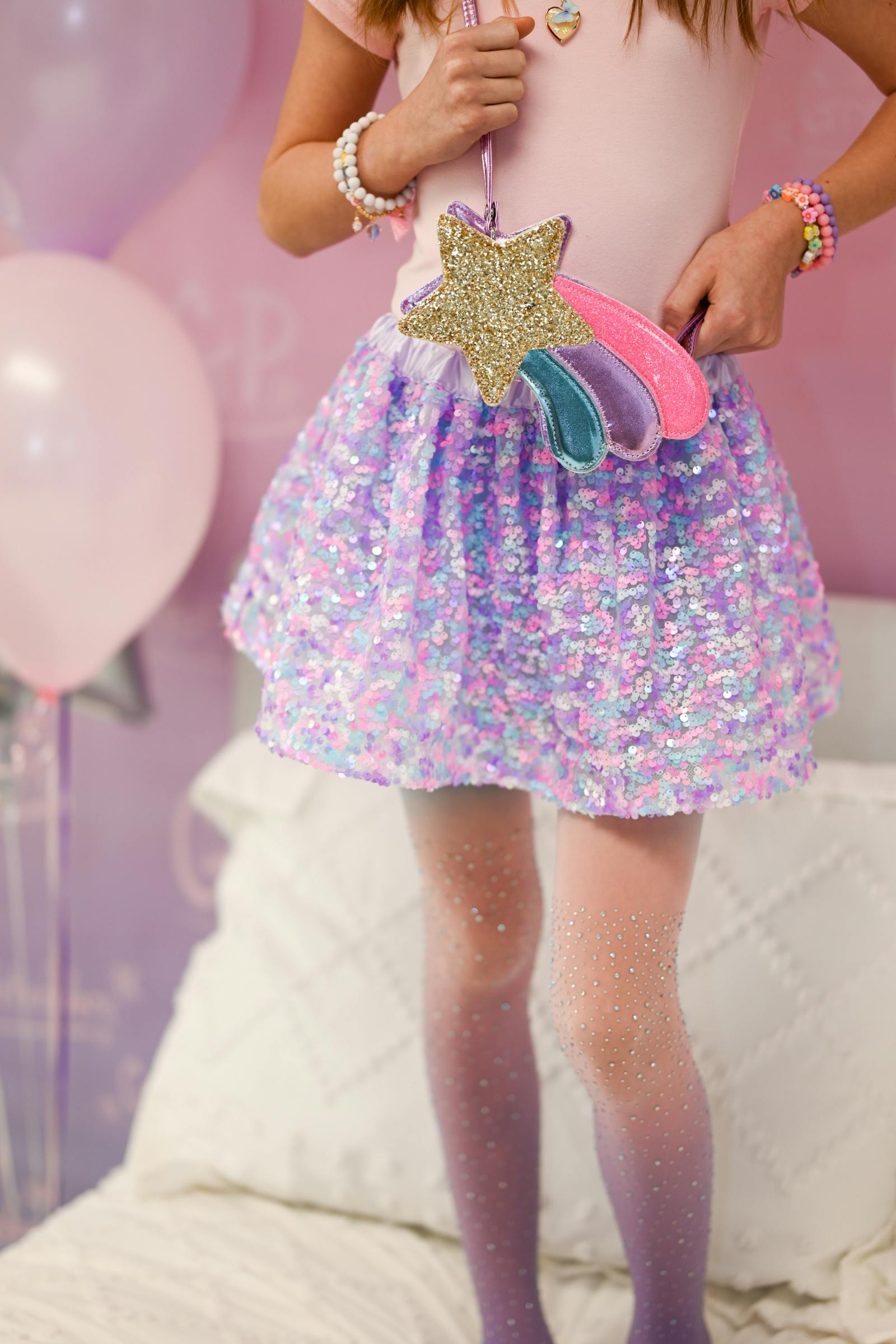 Sequins Skirt with Satin Waistband