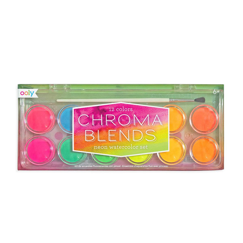 Chroma Blends Watercolor Paint Set - Neon - 12 Colors 1 Brush