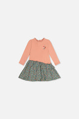 Baby Bi-Material Dress Pale Pink And Green Floral Print