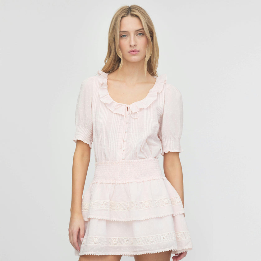 The Meena Skirt - Powder Pink Swiss Dot