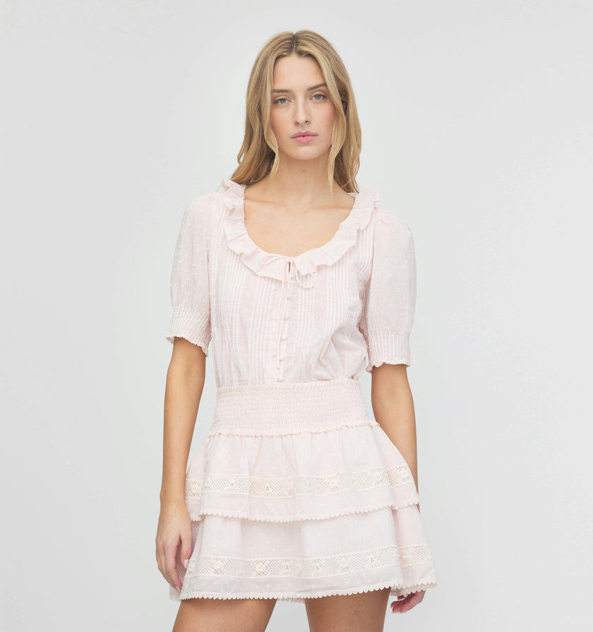 The Meena Skirt - Powder Pink Swiss Dot