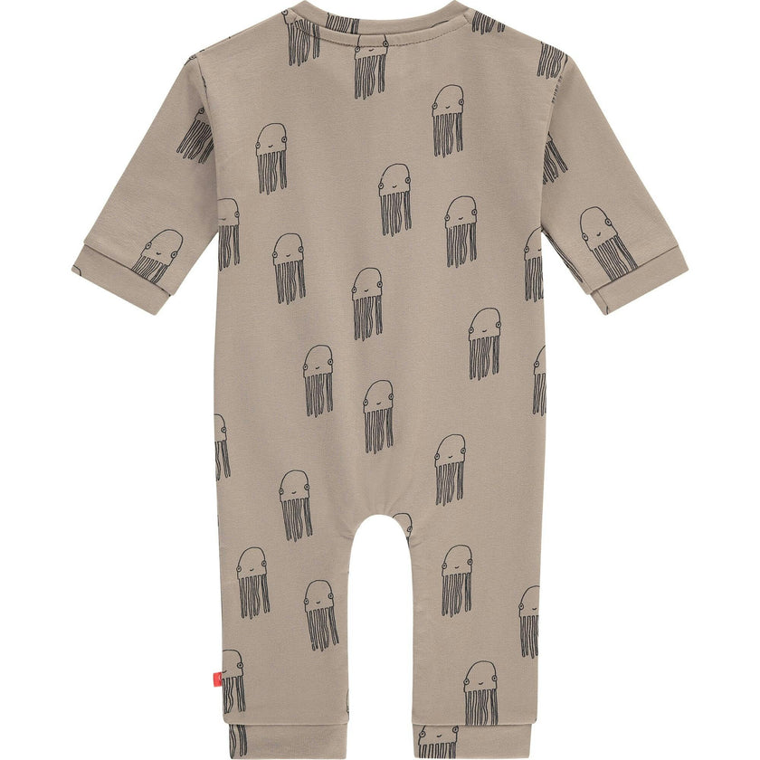 Long Sleeve All-Over Graphic Print Buttoned Romper