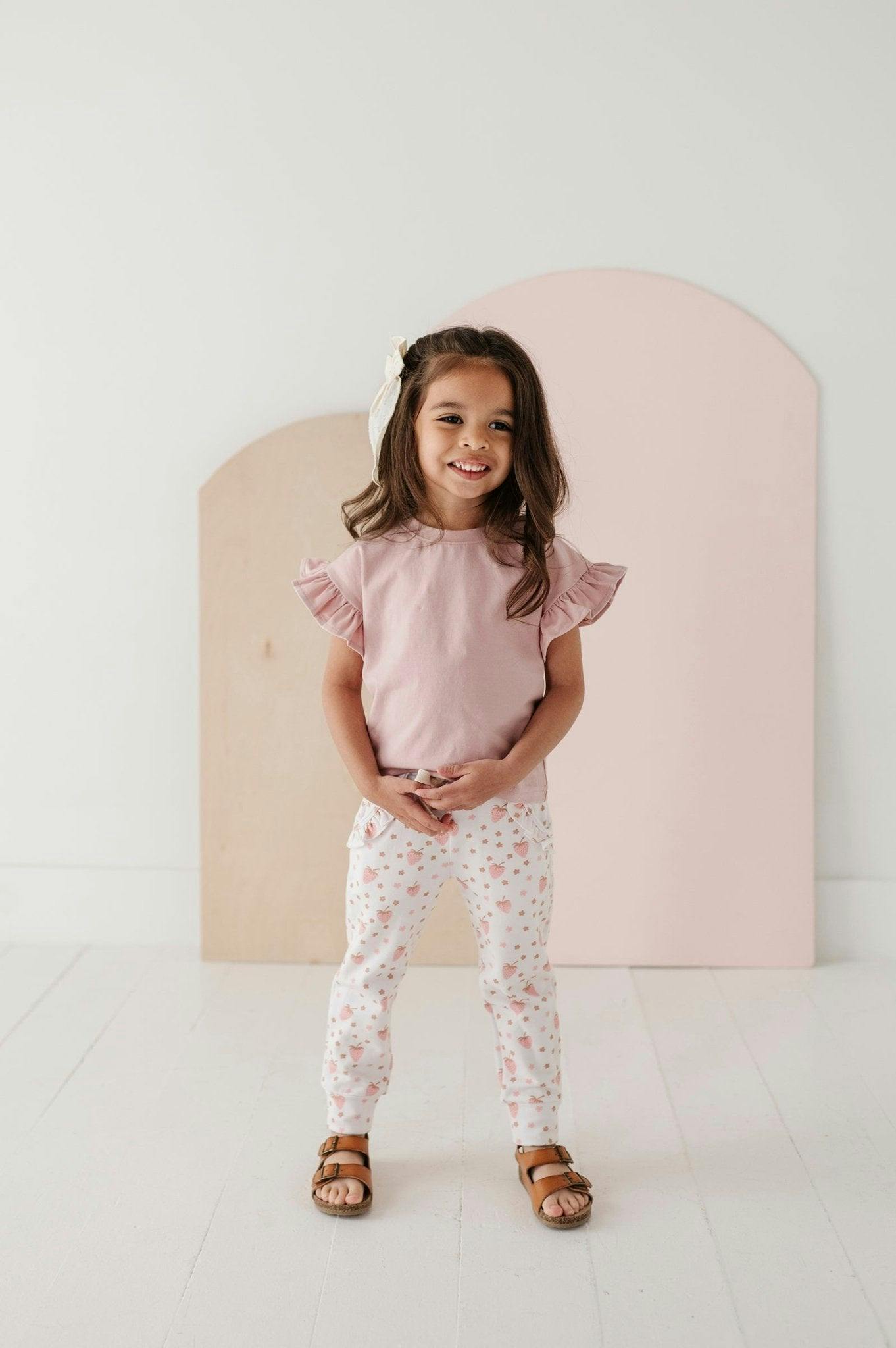 Girls Ruffle Sleeve Top in Spring Mauve