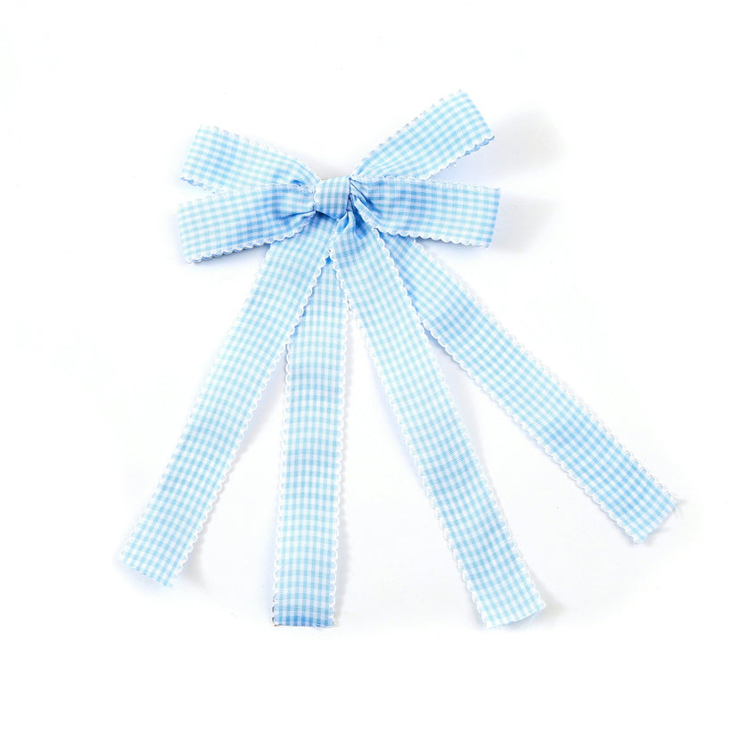 Halo Luxe Jocelyn Gingham Scalloped Bow Hair Clip - Light Blue